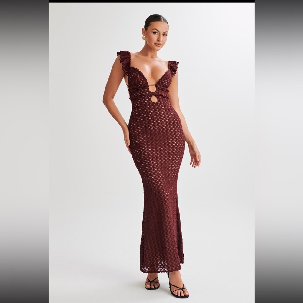 MESHKI Ezra Lace Maxi Dress - XS - Plum (NWT)